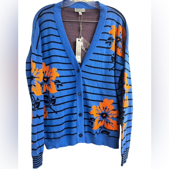 JOSEPH A Cardigan Floral Striped Button front Sweater Size Medium NWT - Picture 4 of 16